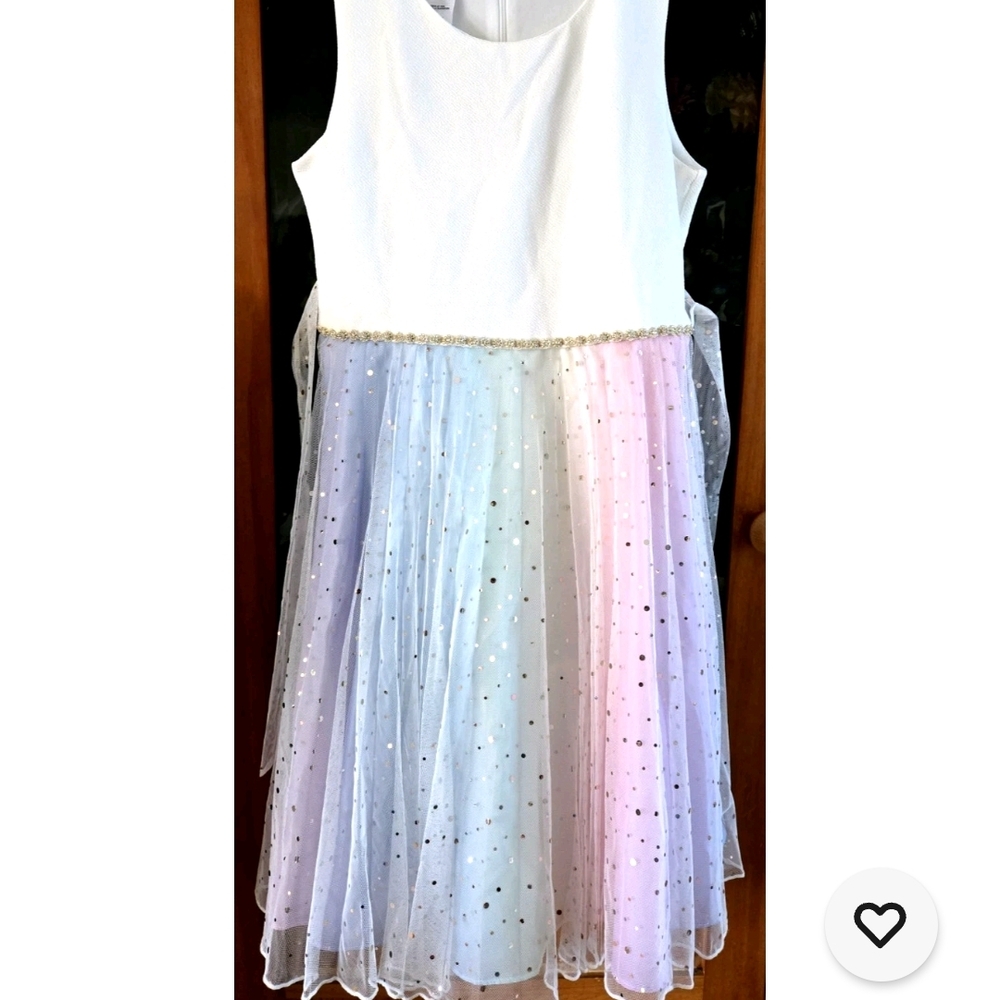 Bonnie Jean Flowy pastel multicolor dress with white bodice.  NWOT